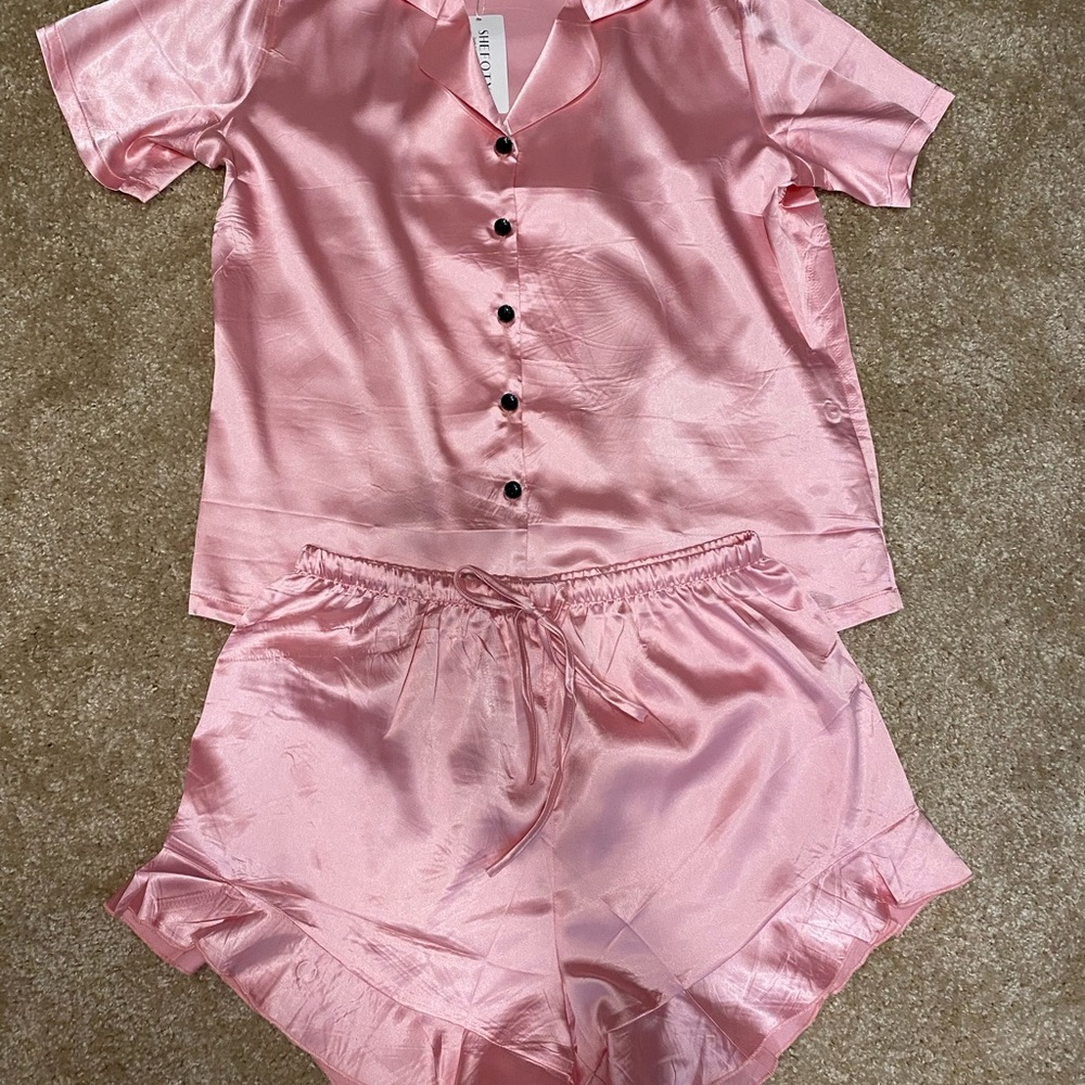 Pink Satin Pajama Set